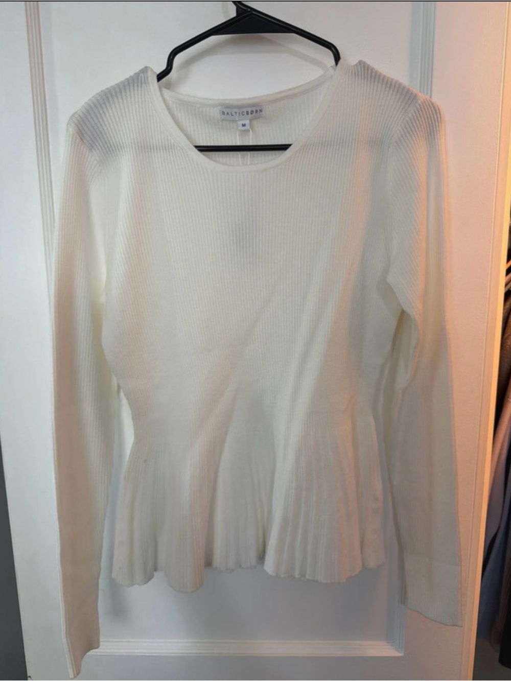 Baltic Born Cream Ribbed Peplum Long-Sleeve Top